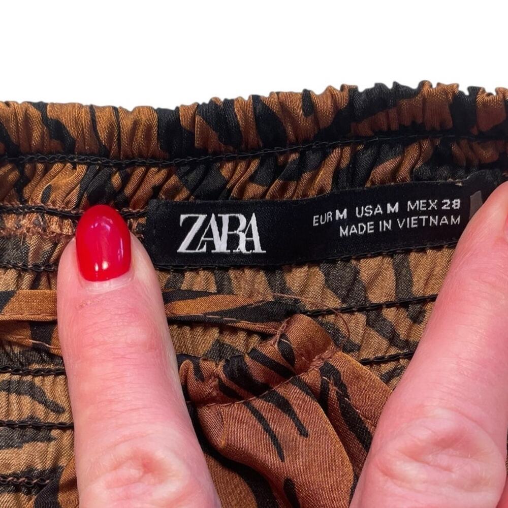 Zara Animal Print Cutout Tortoise Ring Midi Dress M Spaghetti Strap 2157 EUC - Picture 5 of 7